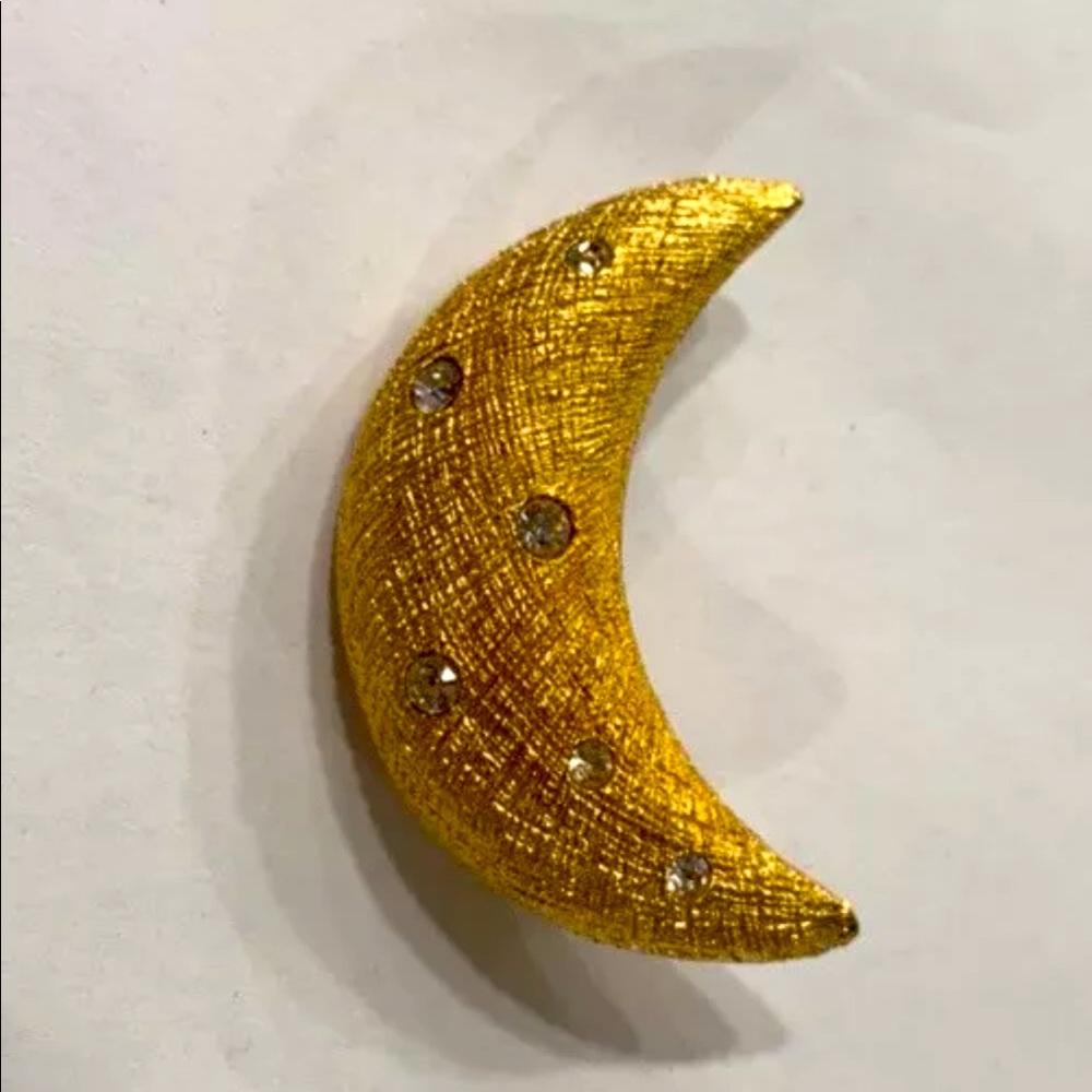 Vintage CHRISTIAN DIOR Moon Texture Crystal Brooch